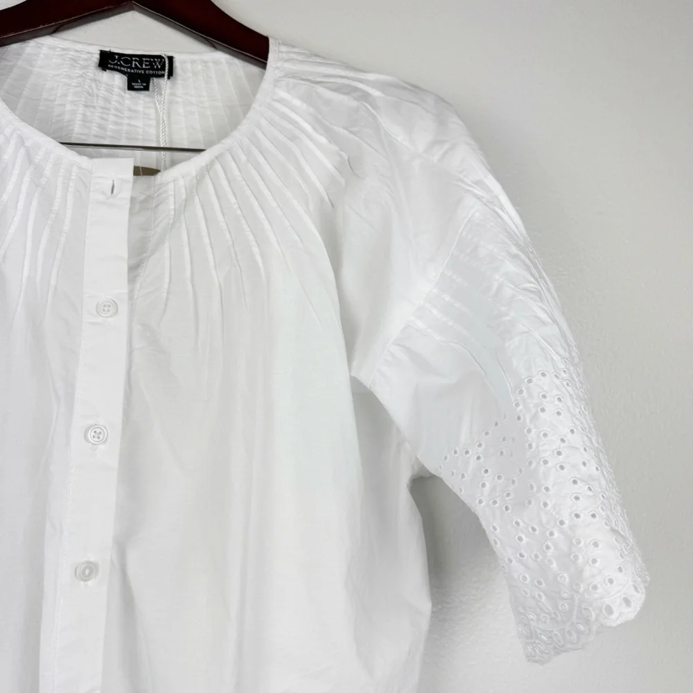 J. Crew Jolie Top Lightweight Eyelet Cotton Poplin White Size L NWT - Picture 4 of 8